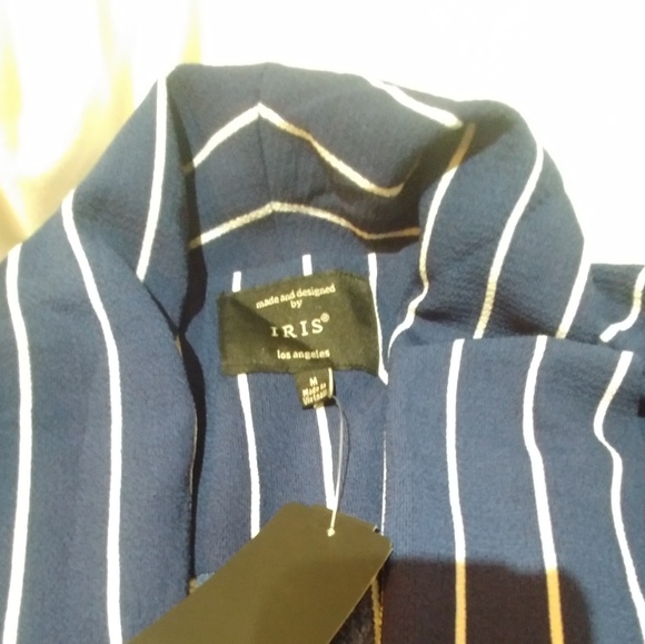 Open-Front Pinstriped Blazer Navy Blue & White - Picture 6 of 6